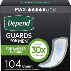 Depend Incontinence Guards/Incontinence Pads for Men/Bladder Control Pads, Maximum Absorbency, 104 Count (2 Packs of 52), Packaging May Vary