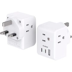 2 Pack US to UK Ireland Travel Plug Adapter, Type G Power Plug Adapter with 3 Outlets 3 USB Ports(2 USB C), European Travel Plug Adapter for USA to England London Scotland British Qatar Irish HongKong