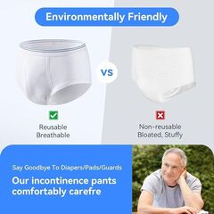 Carer Mens Incontinence Underwear Washable 3 Pack Cotton Reusable Incontinence Boxers Briefs for Men Built in Cotton Pad for Bladder Leakage 150ML, Large