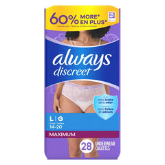 Always Discreet Adult Incontinence Underwear for Women and Postpartum Underwear, L, Up to 100% Bladder Leak Protection, 28 Count (Packaging May Vary)