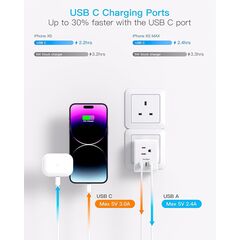 2 Pack US to UK Ireland Travel Plug Adapter, Type G Power Plug Adapter with 3 Outlets 3 USB Ports(2 USB C), European Travel Plug Adapter for USA to England London Scotland British Qatar Irish HongKong
