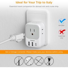 Italy Travel Plug Adapter 2 Pack, TESSAN Italy Power Adaptor with 4 Outlets 3 USB Charger (1 USB C Port), Type L Adapter for US to Chile Ethiopia Libya Syria Tunisia Uruguay