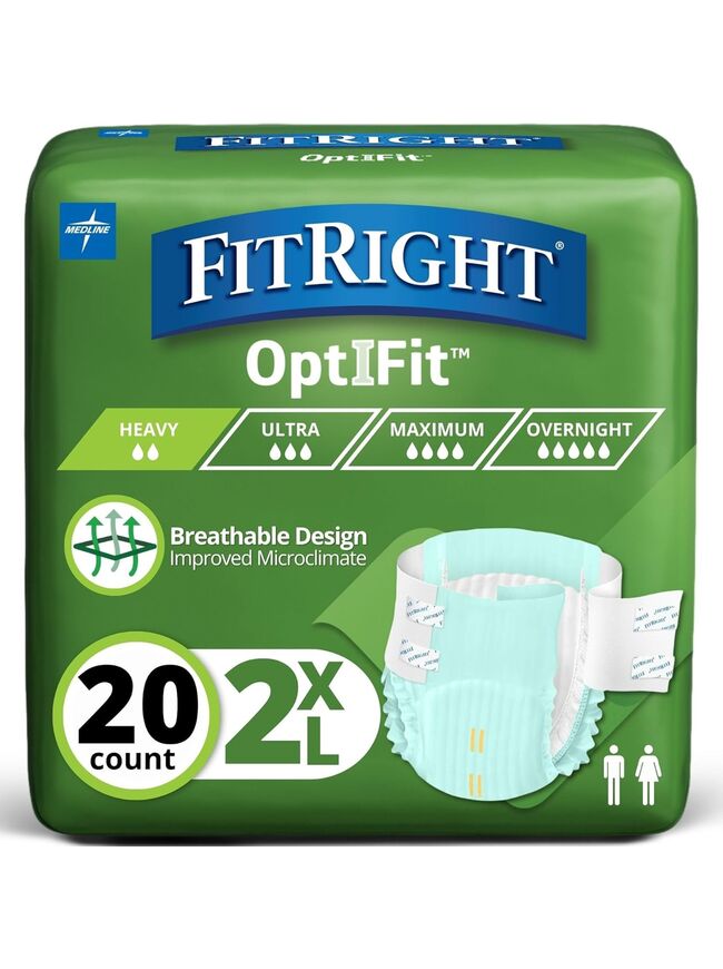 Extra OptiFit Heavy Absorbency Adult Diapers, FSA/HSA Eligible,20 Count, Waist Size 60"-70" ,2XL , Incontinence Briefs for Men and Women, Disposable, Moisture Wicking, Leak Protection