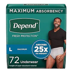 Depend Fresh Protection Adult Incontinence Underwear for Men, Disposable, Maximum, Large, Grey, 72 Count (2 Packs of 36), Packaging May Vary
