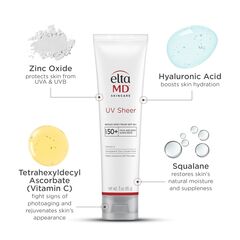 EltaMD UV Sheer Face Sunscreen, SPF 50+ No White Cast Sunscreen for Face and Body, Zinc Oxide Sunscreen Formula