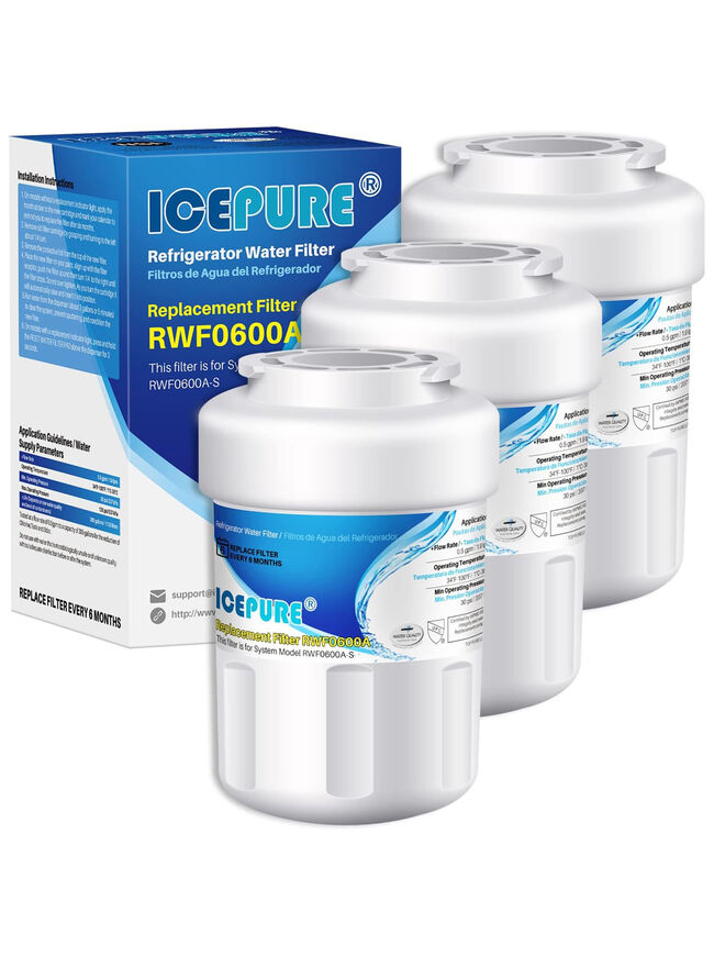 ICEPURE RWF0600A Refrigerator Water Filter Compatible for GE MWF, MWFINT, 3-Pack