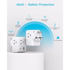 2 Pack US to UK Ireland Travel Plug Adapter, Type G Power Plug Adapter with 3 Outlets 3 USB Ports(2 USB C), European Travel Plug Adapter for USA to England London Scotland British Qatar Irish HongKong