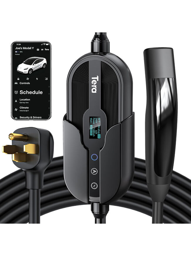 Tera Tesla Charger Level 2 32A 240V (NACS) - NEMA 14-50, 25FT, Wi-Fi, Black