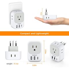 Italy Travel Plug Adapter 2 Pack, TESSAN Italy Power Adaptor with 4 Outlets 3 USB Charger (1 USB C Port), Type L Adapter for US to Chile Ethiopia Libya Syria Tunisia Uruguay