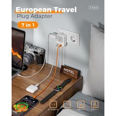 European Travel Plug Adapter 3 Pack, TESSAN Type C Charger Plug with 4 Outlets 3 USB (2 USB-C), US to Europe Plug Adapter for Italy, Spain, France, Portugal, Greece, Iceland, Travel Essentials