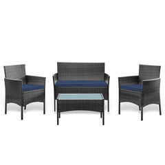 4 Piece Patio Furniture Wicker Conversation Set