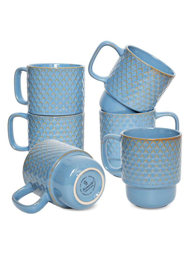 Bosmarlin Large Ceramic Stackable Coffee Mugs Set of 6, 17 Oz, Dishwasher and Microwave Safe (Blue, 17 Oz)