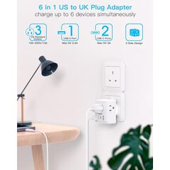 2 Pack US to UK Ireland Travel Plug Adapter, Type G Power Plug Adapter with 3 Outlets 3 USB Ports(2 USB C), European Travel Plug Adapter for USA to England London Scotland British Qatar Irish HongKong