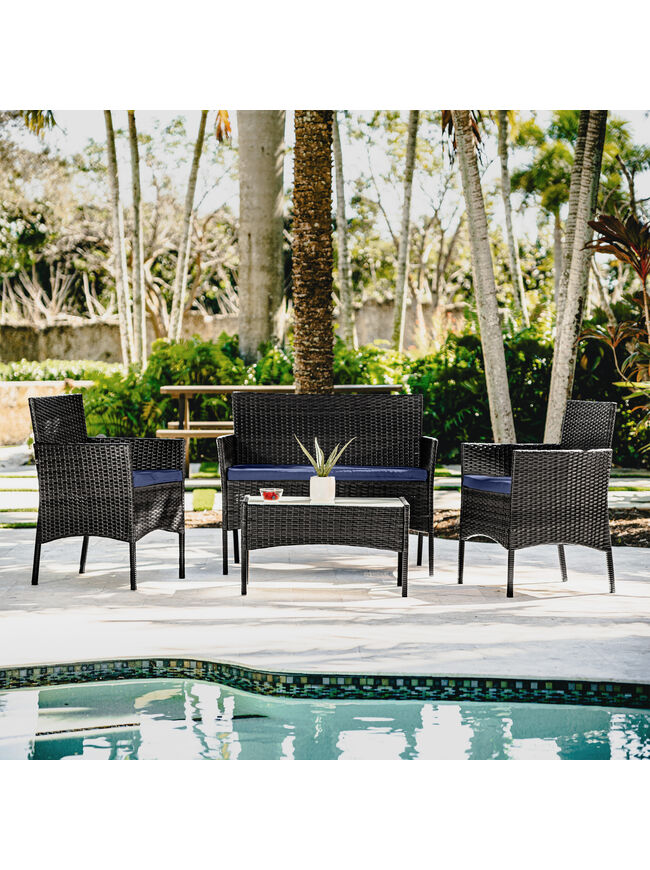 4 Piece Patio Furniture Wicker Conversation Set