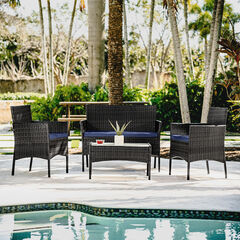 4 Piece Patio Furniture Wicker Conversation Set