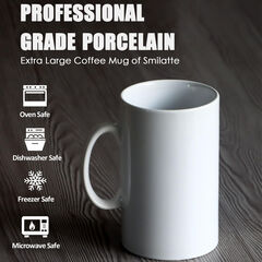 Smilatte 28 OZ Extra Large Ceramic Coffee Mug, M018 Classic Porcelain Boss Super Big Tea Cup with Handle for Office and Home, White