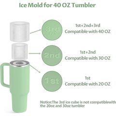 Ice Cube Tray for Tumbler Cup 40 Oz, 3 Separate Silicone Ice Mold for Stanley Cup with Lid & Tray, Easy Fill and 3-5 s Quickly De-molds Ice Maker for Whiskey, Cocktail