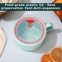 Nuenen 2 Pcs Soup Bowls with Lids and Handles 30 oz Microwave Safe Ceramic Soup Mug Microwavable Ramen Containers with Lids Large Colorful Cups for Noodle Cereal kitchen(Blue, Dark Green)