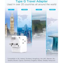 2 Pack US to UK Ireland Travel Plug Adapter, Type G Power Plug Adapter with 3 Outlets 3 USB Ports(2 USB C), European Travel Plug Adapter for USA to England London Scotland British Qatar Irish HongKong