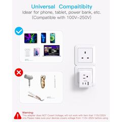 2 Pack US to UK Ireland Travel Plug Adapter, Type G Power Plug Adapter with 3 Outlets 3 USB Ports(2 USB C), European Travel Plug Adapter for USA to England London Scotland British Qatar Irish HongKong