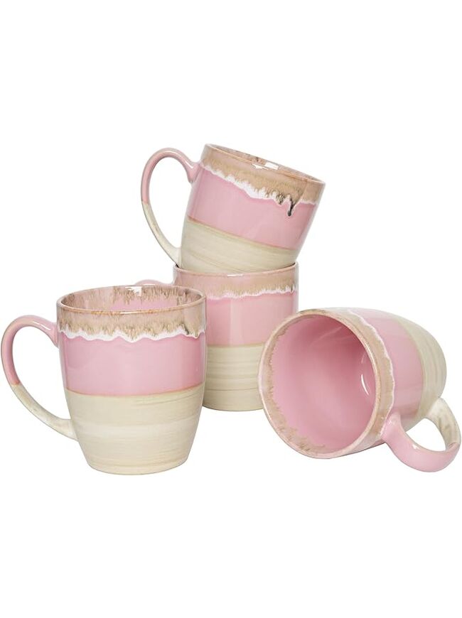 Bosmarlin Ceramic Coffee Mug Set of 4, 17 Oz, Tea Cups, Dishwasher and Microwave Safe, Reactive Glaze (Pink)