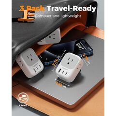 European Travel Plug Adapter 3 Pack, TESSAN Type C Charger Plug with 4 Outlets 3 USB (2 USB-C), US to Europe Plug Adapter for Italy, Spain, France, Portugal, Greece, Iceland, Travel Essentials
