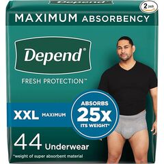 Depend Fresh Protection Adult Incontinence Underwear for Men, Disposable, Maximum, Extra-Extra-Large, Grey, 44 Count (2 Packs of 22), Packaging May Vary