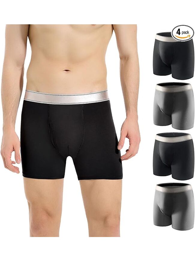Carer Mens Incontinence Underwear Washable 150ml Absorbent Leak Proof Underwear for Men Bladder Leak with Front Fly Reusable Mens Urinary Incontinence Boxer Briefs 4pk 2XL (2 Black/2 Gray)