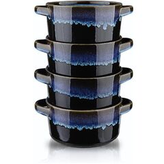 Porcelain Soup Bowls With Handles Microwave Safe, Soup Bowls Large, 24 Ounce for Soup, Cereal, Stew, French Onion Soup Bowl, Reactive Glaze Set of 4 (Nebula Blue)