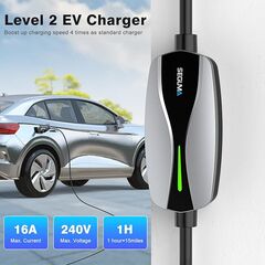 SEGUMA Level 1/2 EV Charger, 16Amp Electric Car Charger Portable EV Charger 25FT Cable with NEMA 6-20 Plug and NEMA 5-15 Adapter, Home Mobile EV Charging Station for J1772 BEVs/PHEVs 110V-240V(Silver)