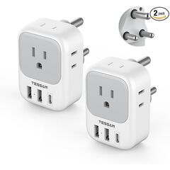South Africa Plug Adapter 2 Pack, TESSAN Type M Power Adapter with 4 AC Outlets 3 USB Ports(1 USB C), Adaptor US to Botswana Namibia Nepal Bhutan