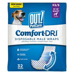 OUT! PetCare Disposable Dog Diapers Male, Puppy Belly Band, Potty Training, Doggie Diapers, Belly Bands for Male Dogs, Puppy Training, Incontinence, (XS/S, 32ct)