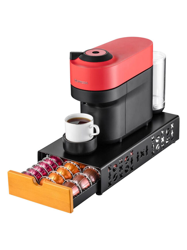 Flagship Coffee Pod Holder for Nespresso Vertuo Pod Organizer Fits All Vetuo Pods Black Metal With Wood Handle