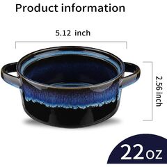 Porcelain Soup Bowls With Handles Microwave Safe, Soup Bowls Large, 24 Ounce for Soup, Cereal, Stew, French Onion Soup Bowl, Reactive Glaze Set of 4 (Nebula Blue)