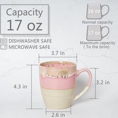 Bosmarlin Ceramic Coffee Mug Set of 4, 17 Oz, 5 Colors to Choose, Tea Cups, Dishwasher and Microwave Safe, Reactive Glaze (Pink)