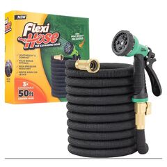 Flexi Hose with 8 Function Nozzle, 50FT - Lightweight Expandable Garden Hose, No-Kink Flexibility, 3/4 Inch Solid Brass Fittings and Double Latex Core