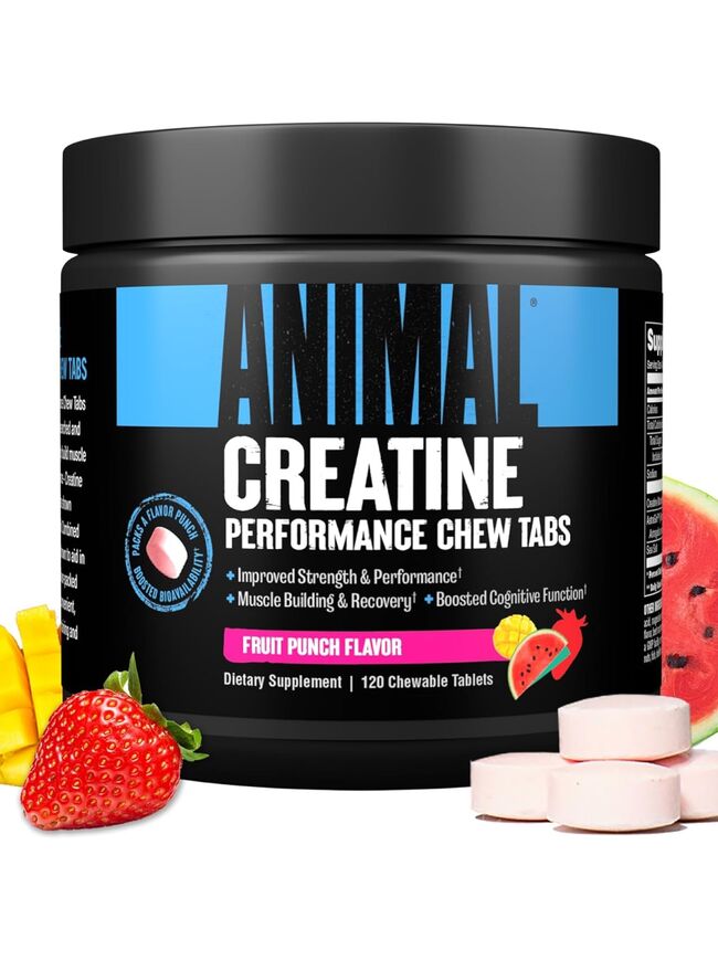 Animal Creatine Chews Tablets - Enhanced Creatine Monohydrate with AstraGin to Improve Absorption, Sea Salt for Added Pumps, Delicious and Convenient Chewable Tablets - Fruit Punch