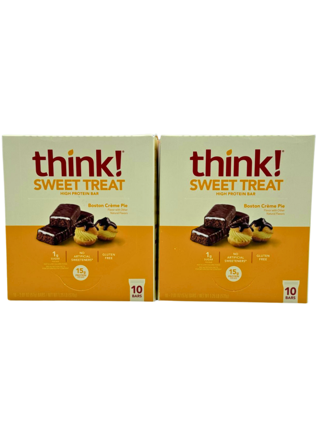 think! Protein Bars, High Protein Snacks, Gluten Free, Kosher Friendly, Sweet Treat, Boston Creme Pie, 10 Count (2 Boxes - 20 Total)