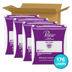 Poise Daily Liners, Incontinence Panty Liners, 2 Drop Very Light Absorbency, Long Length, 176 Count of Pantiliners (4 Packs of 44), Packaging May Vary