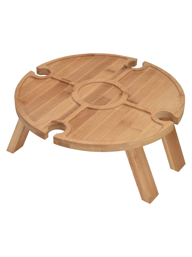 Jauarta Portable Bamboo Wine Table, Wooden Outdoor Folding Picnic Table with Wine Glass Holder, Portable Camping Wine Table Snack Tray