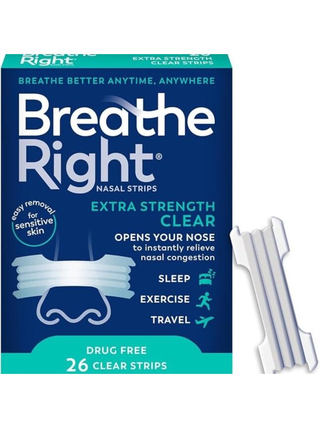 Breathe Right Nasal Strips | Extra Strength | Clear Nasal Strips | For Sensitive Skin | Help Stop Snoring | Drug-Free Snoring Solution & Nasal Congestion Relief Caused by Colds & Allergies | 26 Count