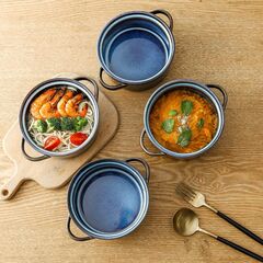 Porcelain Soup Bowls With Handles Microwave Safe, Soup Bowls Large, 24 Ounce for Soup, Cereal, Stew, French Onion Soup Bowl, Reactive Glaze Set of 4 (Nebula Blue)