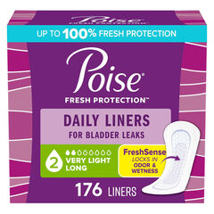 Poise Daily Liners, Incontinence Panty Liners, 2 Drop Very Light Absorbency, Long Length, 176 Count of Pantiliners (4 Packs of 44), Packaging May Vary