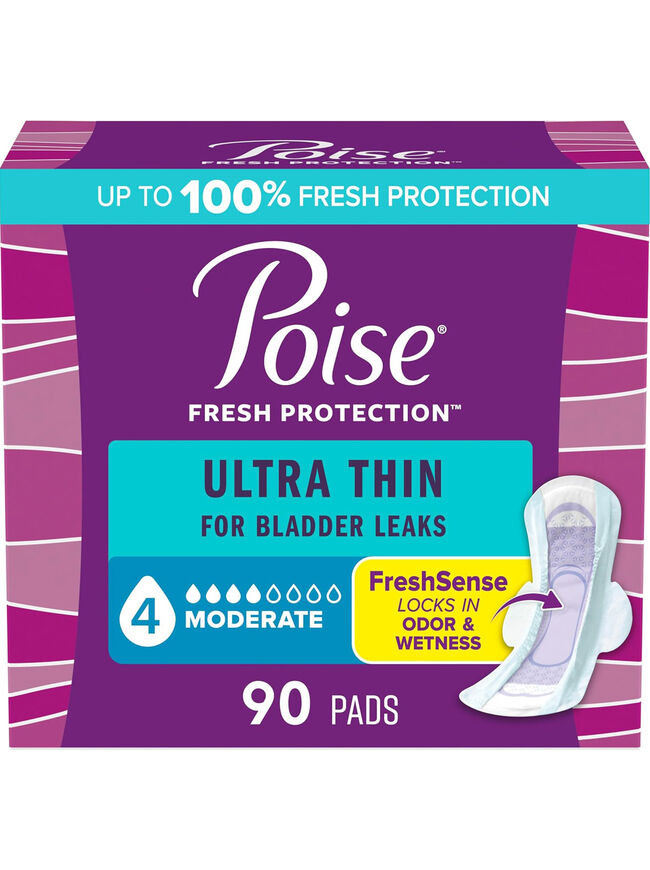 Poise Ultra Thin Incontinence Pads with Wings for Women, Moderate, 90 Count