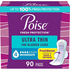 Poise Ultra Thin Incontinence Pads with Wings for Women, Moderate, 90 Count