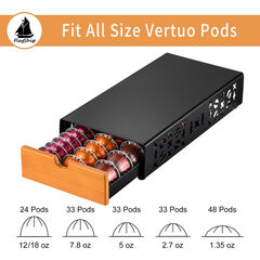 Flagship Coffee Pod Holder for Nespresso Vertuo Pod Organizer Fits All Vetuo Pods Black Metal With Wood Handle