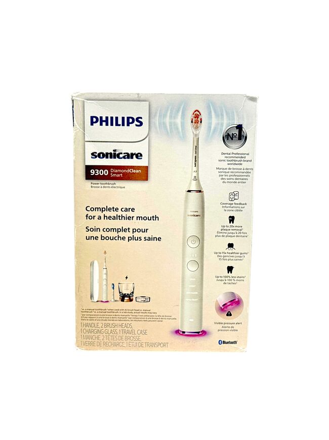 Philips Sonicare DiamondClean Smart 9300 Electric Toothbrush, Sonic Toothbrush with App, Pressure Sensor, Brush Head Detection, 4 Brushing Modes and 3 Intensity Levels, Rosegold, Model HX9903/65