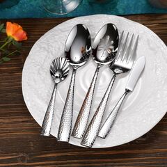 KEAWELL Premium Louis Hammered Serving Utensils, 18/10 Stainless Steel, Squared Edge Design, Mirror Finish, Dishwasher Safe (Hostess Serving Utensil Set)