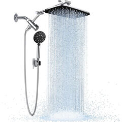 Veken Wide Rain Shower Head with 6 Modes Handheld Water Spray, High Pressure Showerhead Combo with Arm for Bathroom Accessories，Home Decor Adjustable Dual Shower with Anti-Clog Nozzles,Silver Chrome