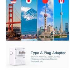 2 Pack US to Japan Plug Adapter, 2 Prong to 3 Prong Outlet Adapter with 3 AC Outlets 3 USB Ports(1 USB C), Type A Travel Power Converter Plug Adaptor for USA to Japanese Canada Mexico Philippines Peru